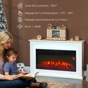 Lareira elétrica de 1000 W/2000 W 121 x 25 x 77 cm, lareira decorativa, efeito de chama com 5 níveis de luminosidade ajustáveis, branca