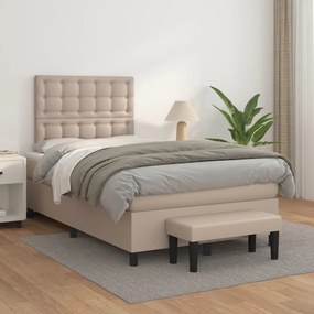 Cama boxspring c/ colchão 120x190cm couro artificial cappuccino