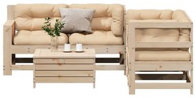 5 pcs conjunto lounge de jardim c/ almofadões pinho maciço