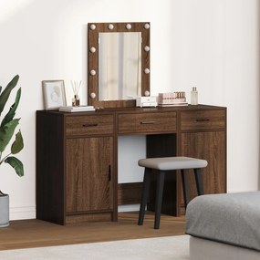 Conjunto de Mesa de Maquilhagem de 3 Peças com LED em Carvalho Preto