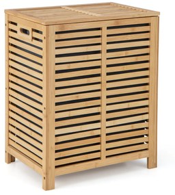 Cesto de roupa suja de bambu 80 L Organizador de roupa suja de bambu Organizador de ripas para lavandaria Quarto e casa de banho 50 x 35 x 62 cm Natur