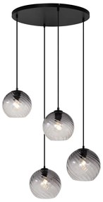 Candeeiro suspenso Art Deco preto com vidro fumado redondo 4 luzes - Bao Art Deco