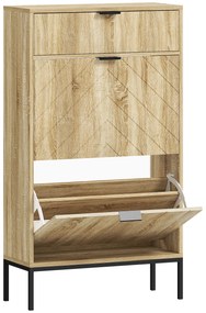 HOMCOM Sapateira Estreita com 2 Portas Gaveta e Prateleiras Ajustáveis para 8 Pares de Sapatos 60x24x105,5 cm Madeira