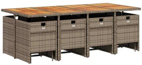 13 pcs conjunto jantar p/ jardim c/ almofadões vime PE cinzento