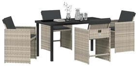 Conjunto de Jantar de Jardim com 5 peças e almofadas cinza claro de ra