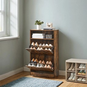 Sapateira com 2 portas, sapateira, prateleira para sapatos 60 x 24 x 102 cm castanho vintage