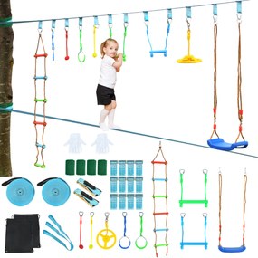 Kit de treino ninja com Obstáculos para Crianças  Duplo para Árvores Jardim Pátio Exterior 15m