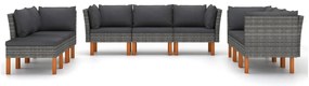 9 pcs conjunto lounge de jardim c/ almofadões vime PE cinzento