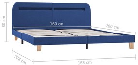 Estrutura de cama com LED em tecido 160x200 cm azul