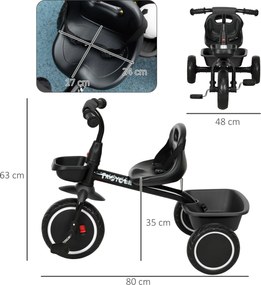 Triciclo evolutivo para crianças com assento ajustável, pedais, 2 cestos e cinto de segurança, para crianças dos 2 aos 5 anos, preto