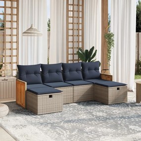vidaXL 6 pcs conjunto sofás p/ jardim c/ almofadões vime PE cinzento