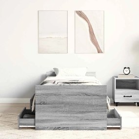 Estrutura de cama c/ painéis de cabeceira e pés cinzento sonoma