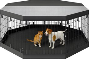 Parque para cães com 8 painéis dobráveis 61 cm (L) x 61 cm (A) e porta para cachorros, em aço preto