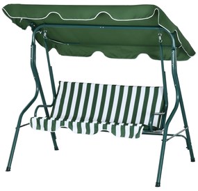 Baloiço de Jardim de 2-3 Lugares com Almofada Toldo Ajustável Terraço Patio Capacidade 240kg 170x110x153cm Verde e Branco
