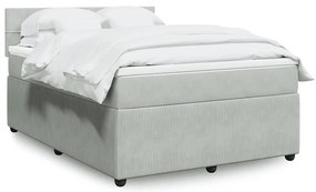 vidaXL Cama com molas/colchão 140x200 cm veludo cinzento-claro