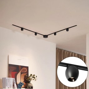 Sistema de iluminação de trilho moderno com 4 focos pretos monofásicos - Magnetic Zagaye