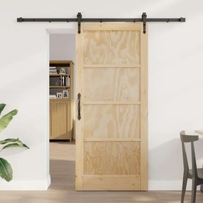 Porta Deslizante vidaXL com Conjunto de Ferragens 78x202 cm Madeira de Pinho Sólido