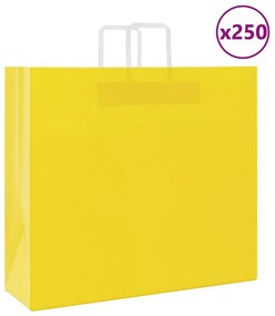 vidaXL Sacos de papel 250 unid com alças amarelo 54x15x49 cm