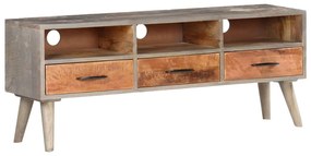 Móvel TV 130x35x51 cm madeira mangueira áspera maciça cinzento