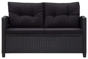 3 pcs conjunto de jantar p/ jardim c/ almofadões vime PE preto