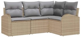 Conjunto de Sofá de Jardim vidaXL 4 Peças com Almofadas Bege Rattan Po