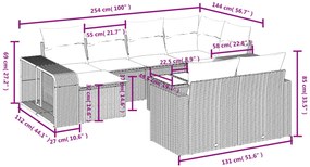 11 pcs conjunto sofás de jardim c/ almofadões vime PE bege