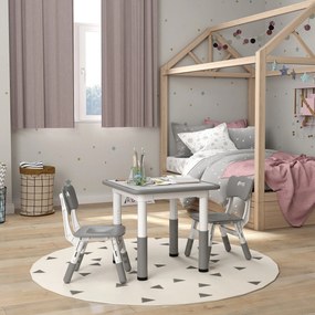 Mesa e Cadeiras para Crianças de 3 Peças com Altura Ajustável para Sala de Jogos Quarto Escola Infantil Branco e Cinza