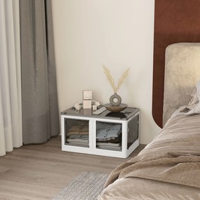 Caixa de arrumação dobrável e empilhável de 99 L em plástico 67 x 47 x 38 cm, com tampa e 4 Rodas, acesso pelos 5 lados, branca
