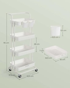 Carrinho com 4 prateleiras 37,3 x 42,5 x 115 cm Branco