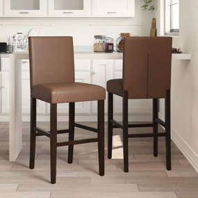 vidaXL Cadeiras de bar 2 pcs seringueira maciça e couro artificial