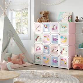 Conjunto de 16 cubos arrumação para crianças 123 x 31 x 123 cm Rosa