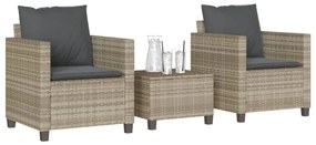 vidaXL 3 pcs conjunto bistrô com almofadões vime PE cinzento claro