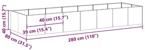 Vaso/floreira 280x80x40 cm aço preto