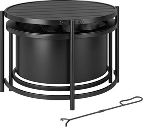 Outsunny Lareira 66 x 63 x 41 cm Redonda Lareira com Grelha Atiçador Tampa Suporte Preto | Aosom Portugal