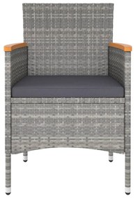 5 pcs conjunto de jantar p/ jardim vime PE/acácia maciça cinza