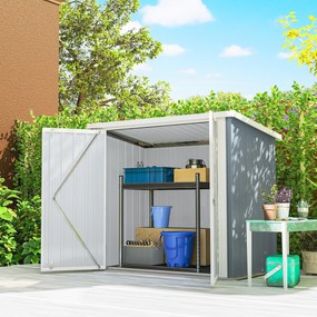 Abrigo de jardim 1,09 m² 2 portas com fechadura 147 x 86 x 134 cm chapa de aço Cinza claro e Branco