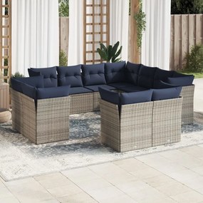 vidaXL 11 pcs conjunto sofás de jardim c/ almofadões vime PE cinzento