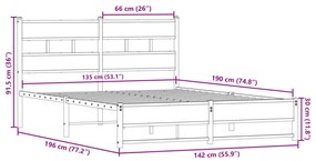 Estrutura de cama sem colchão 135x190 cm metal carvalho fumado