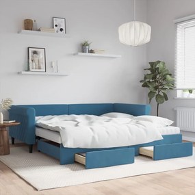Sofá-cama com gavetão e gavetas 100x200 cm veludo azul
