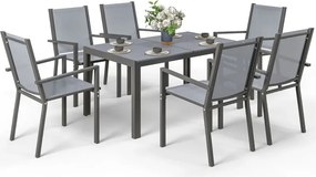 Conjunto de Mesa e Cadeiras de Jardim com Cadeiras Empilháveis e Estrutura de Aço para Terraço e Pátio Cinzento Claro
