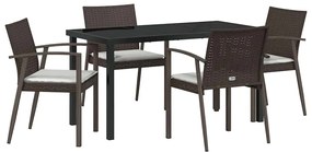 Conjunto de Jantar de Jardim de 5 Peças com Almofadas em Rattan Sintét