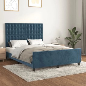 vidaXL Estrutura de cama sem colchão 140x190 cm veludo azul-escuro