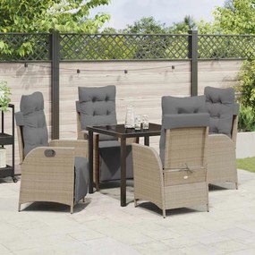 Conjunto de Jantar de Jardim de 5 Peças com Rattan de Polietileno Bege