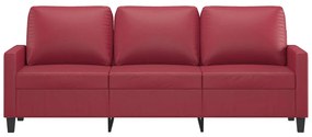 Sofá de 3 lugares 180 cm couro artificial vermelho tinto