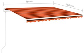 Toldo retrátil manual com luzes LED 4,5x3,5m laranja e castanho