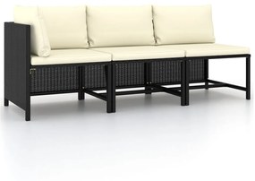 vidaXL 3 pcs conjunto sofás de jardim com almofadões vime PE preto