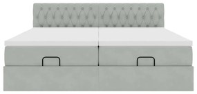 Estrutura cama otomana colchões 180x200cm veludo cinzento claro