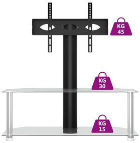 Suporte canto TV 32-70 polegadas 2 prateleiras preto/prateado