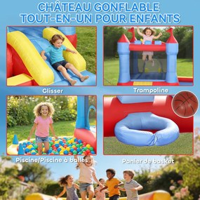 Castelo insuflável com compressor 342 C x 255 L x 209 A cm, parque infantil insuflável com escorregas, trampolim, piscina de bolas, multicolorido