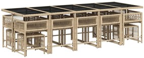 15 pcs conj. jantar jardim c/ almofadões vime PE bege misturado